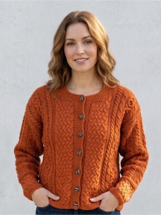 Carraig Donn Sweaters - Carraig Donn NEW 100% Wool Cable knit Cardigan in Orange size Large NWT